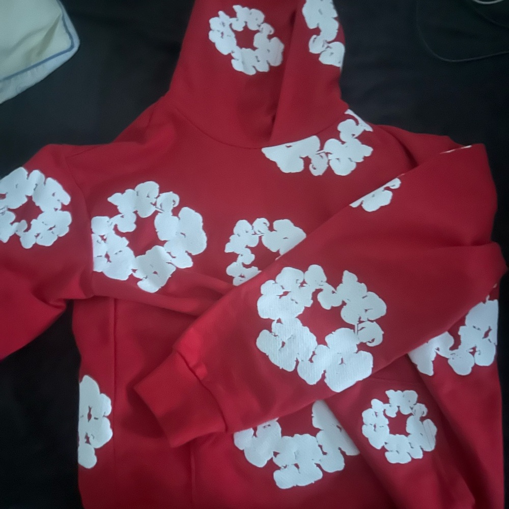 Red Hoodie with White Floral Print